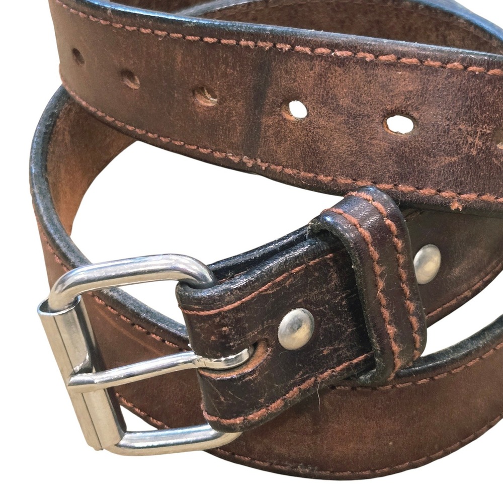 Vintage Mens Size 38 Rugged Leather Belt Brown Rustic Sturdy‎ Workwear Casual
